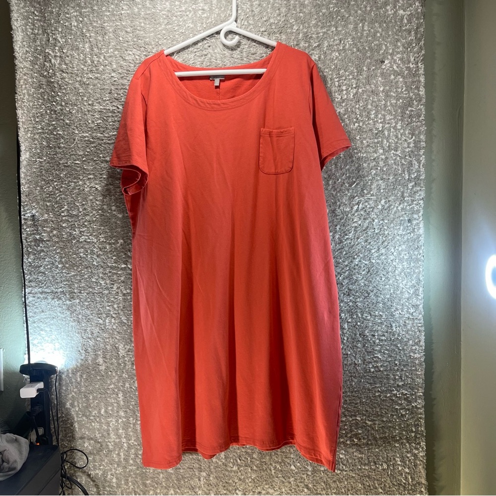 T by Talbots Women Pocket T-Shirt Dress Plus Size 3X Coral Casual Preppy